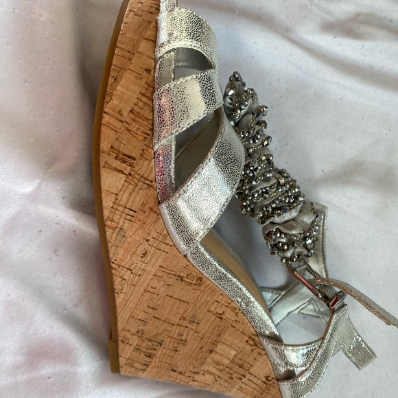 - Gianni bini wedge Platform silver cork Sandal 8.5 - Picture 12 of 16